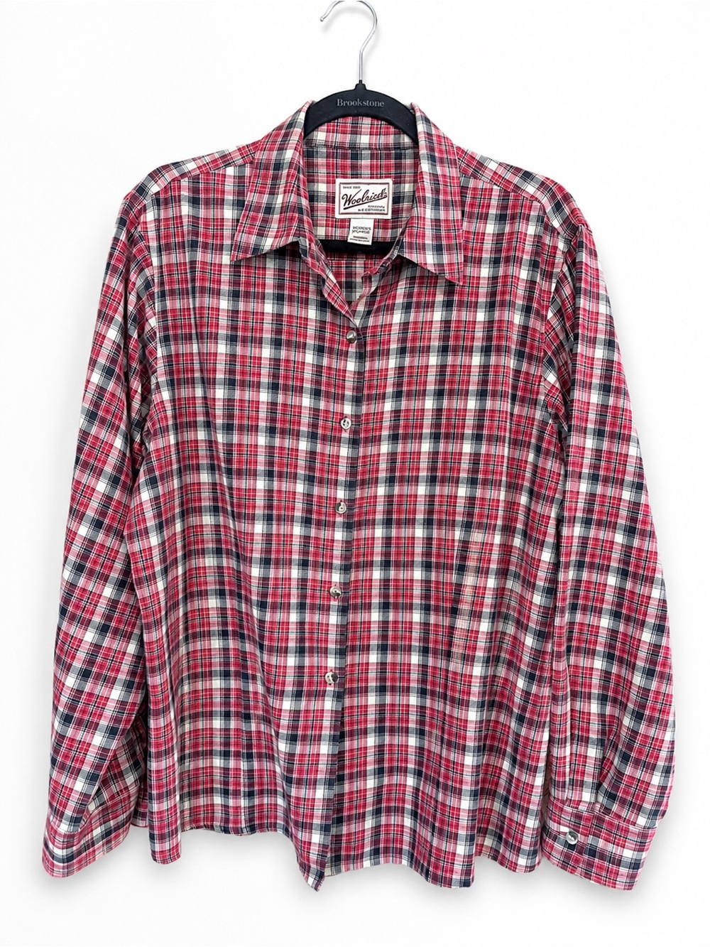 Woolrich Men’s Red and White Plaid Button-Down Shirt